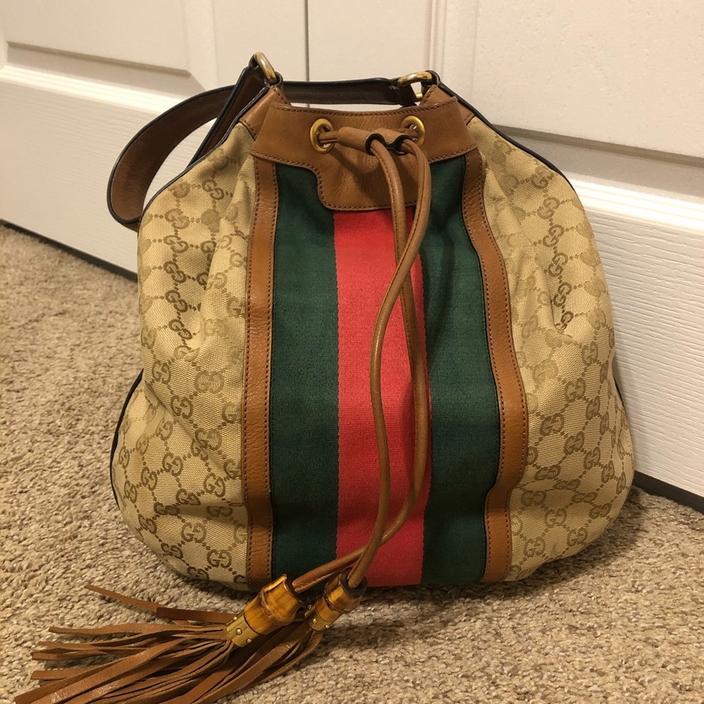 Authentic Gucci GG Rania Drawstring Shoulder Bag